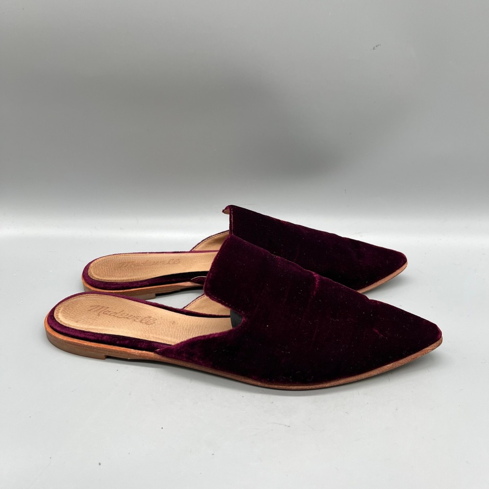 Madewell Shoes Womens 8.5 Burgundy Velvet Gemma Pointed Toe Mules Slip On Flats